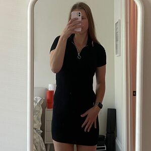 Ribbed polo dress with zipper collar